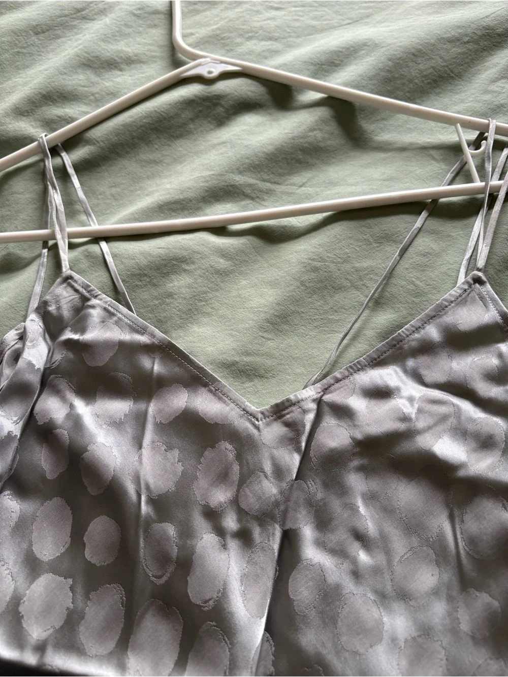 Theory Silver-Gray Satin Slip Dress with Subtle Dot Jacquard